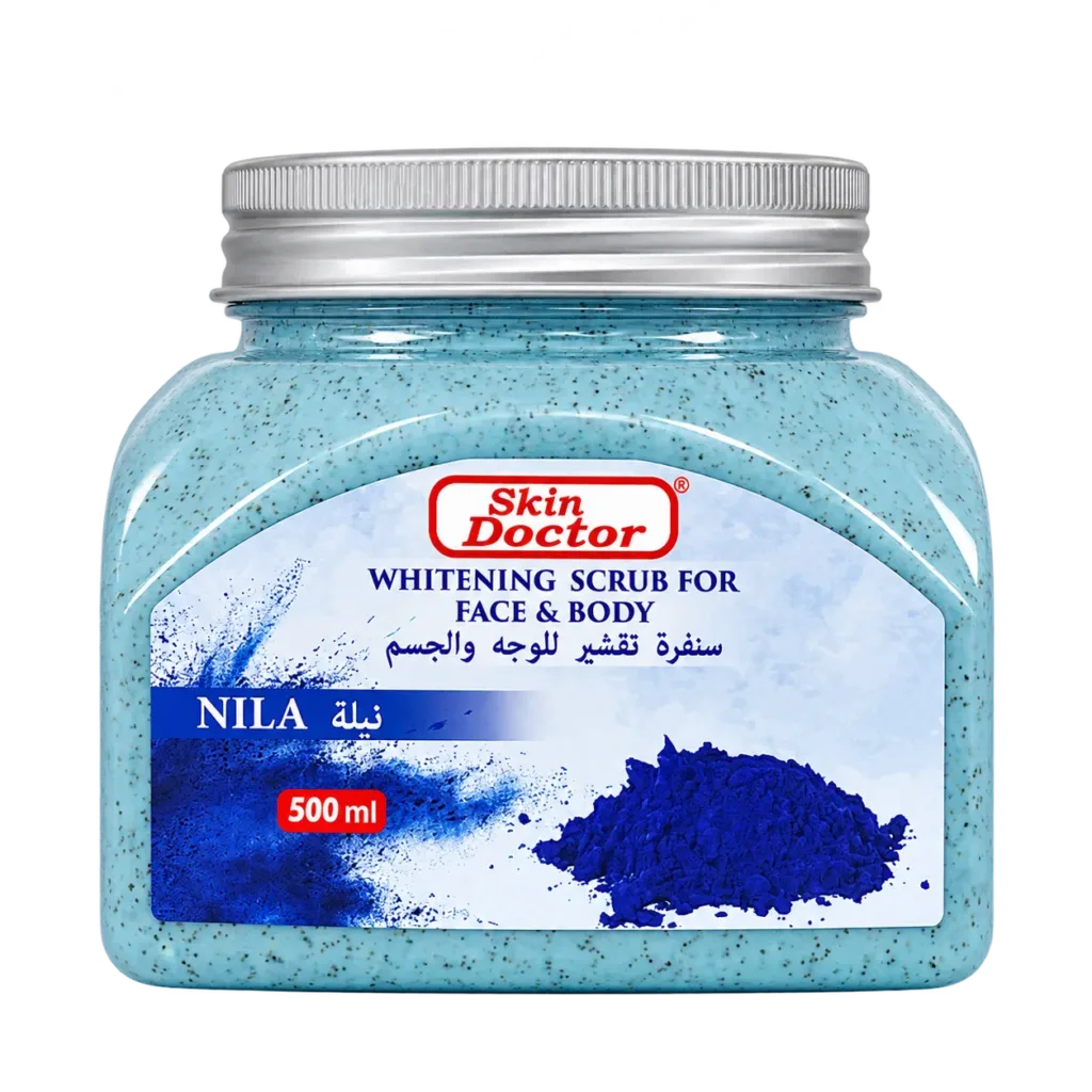 نمای جلوی اسکراب صورت و بدن عصاره نیلا دکتر اسکین